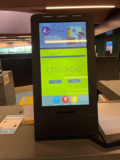 Self kiosk for checking out books in the library