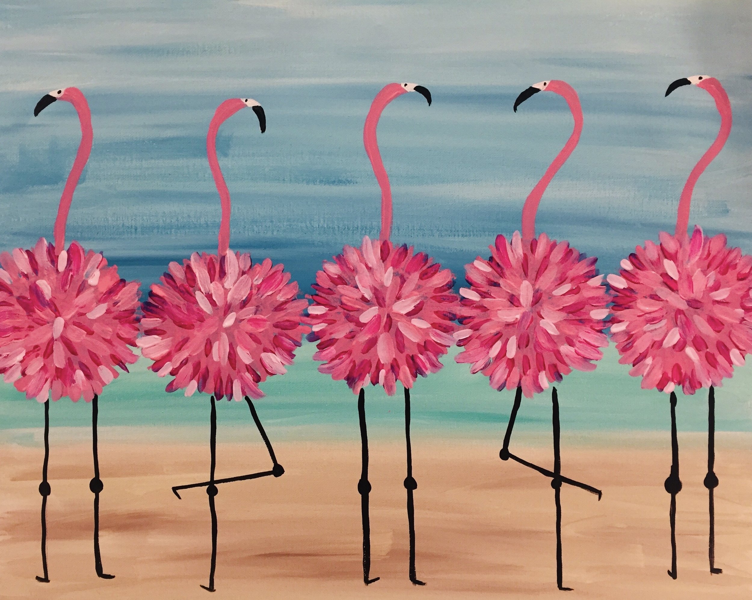 flamingo painting on the beach