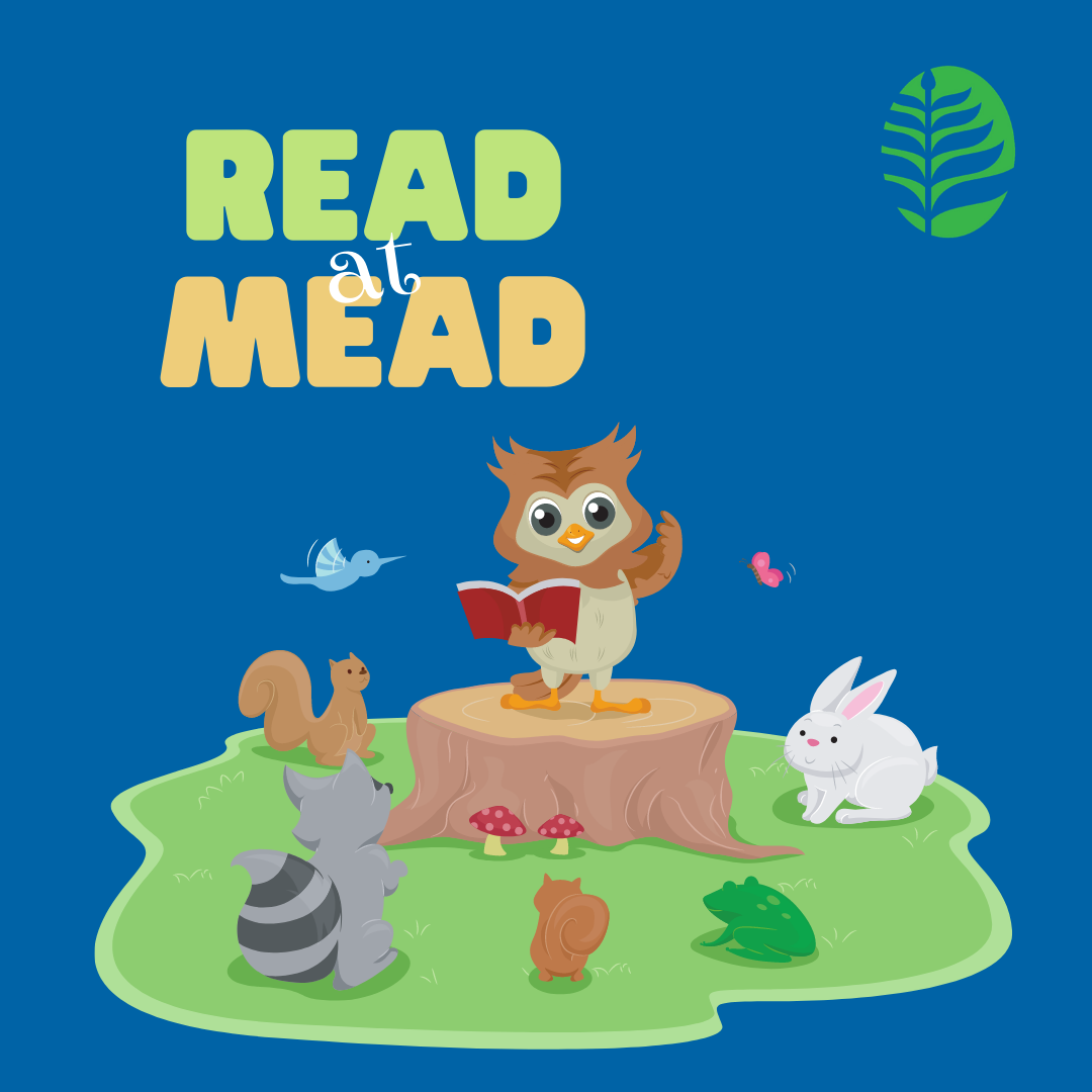Read at Mead logo of owl reading to woodland animals
