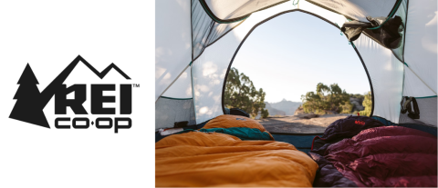 REI logo and image of tent